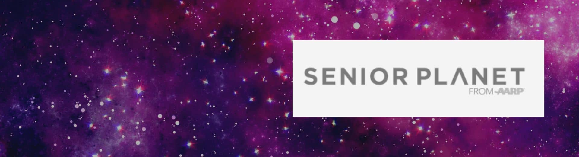 Starry background with Senior Planet logo